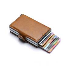 2021 Accept Lower MOQ Customized Logo Automatic Aluminium Alloy Credit Pop-up Metal Cards PU Leather Wallet for Men
